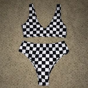 Two Piece Checkered Swim Suit